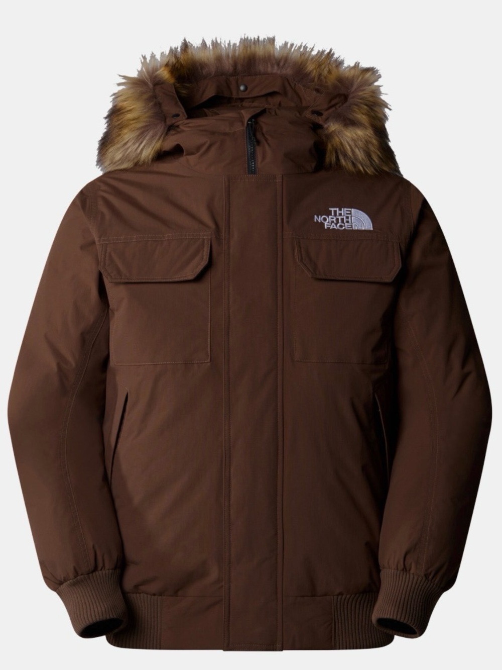 NWT The North Face Brown Hooded Bomber Jacket with Faux-Fur Trim